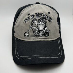 Open Road "Old Biker" Baseball Cap Hat Embroidered Black Gray Adjustable One
